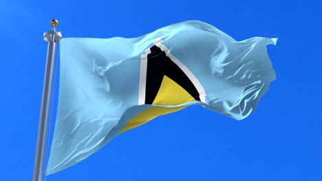 flag of saint lucia waving at wind in slow with blue sky, loop