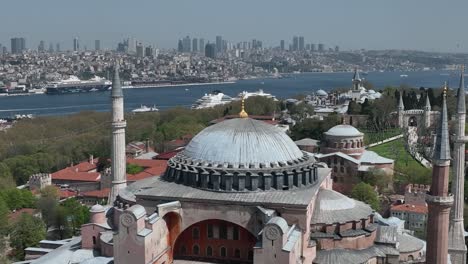 renovated blue mosque and hagia sophia drone video, april 2022 fatih, istanbul turkey