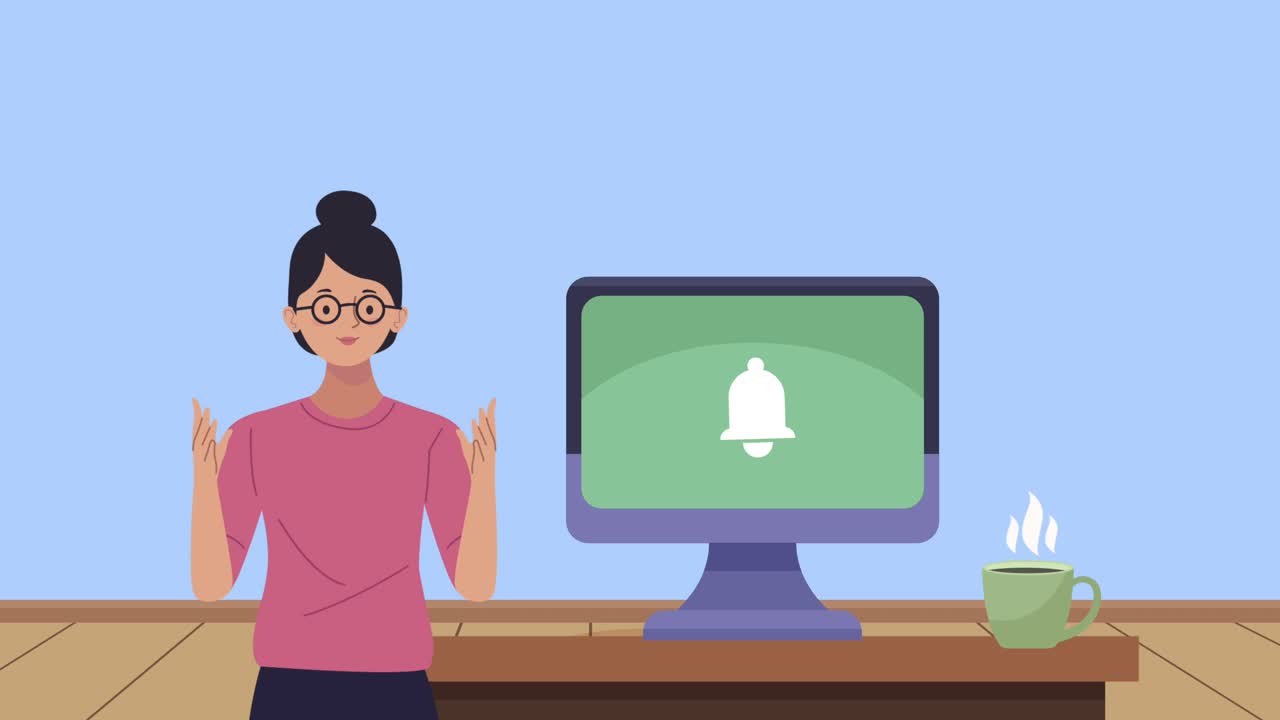young woman with desktop animation