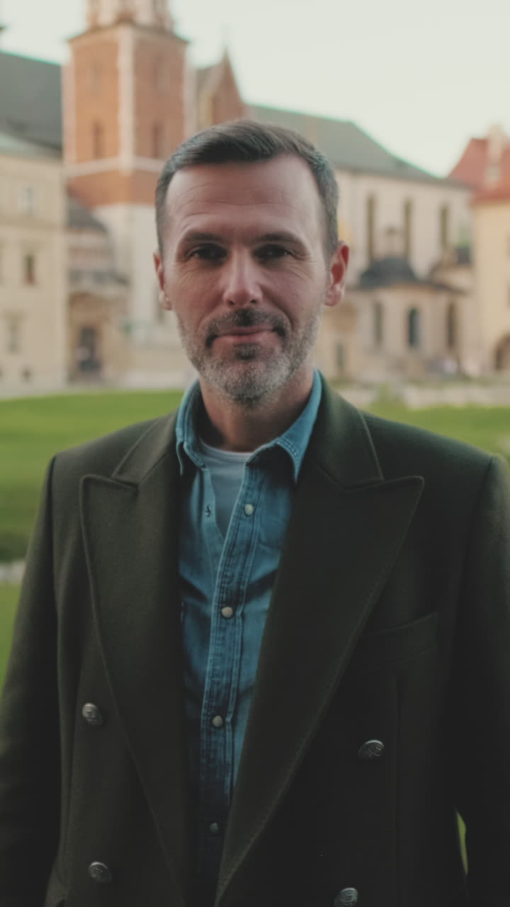 Portrait of a Smiling Man in Front of a Building