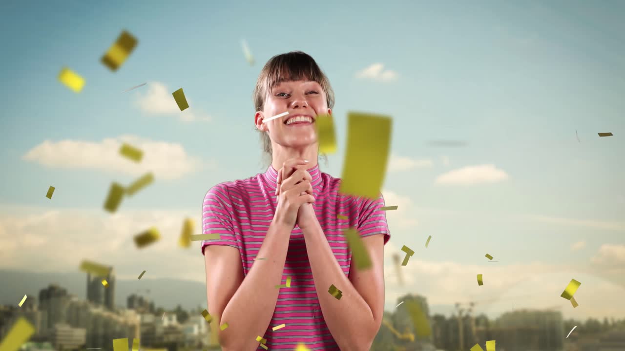 콘페티의 애니메이션, 행복한 백인 소녀, 도시 풍경