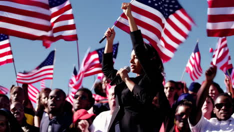 speaker addressing a crowd at a patriotic political rally