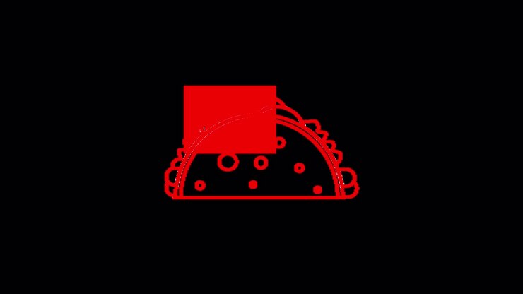 Proses Menggambar Taco Merah Animasi di Latar Belakang Hitam