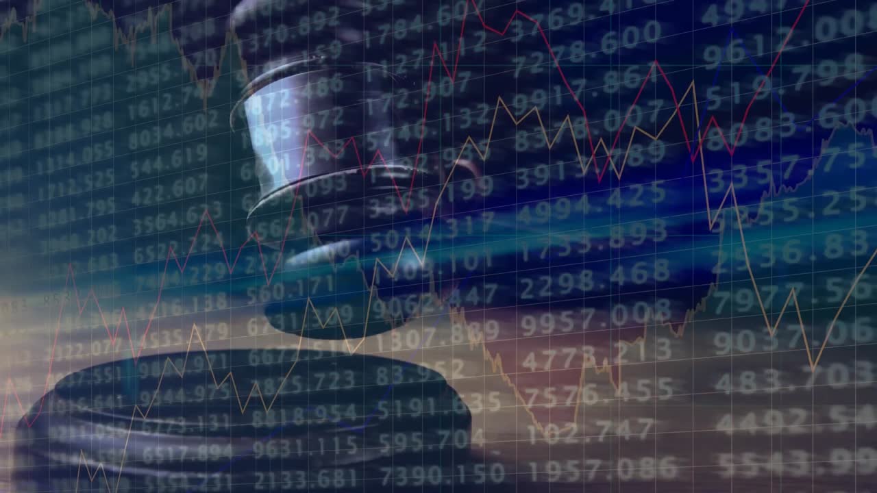 Animation of statistics and financial data processing over auctioneer's hammer