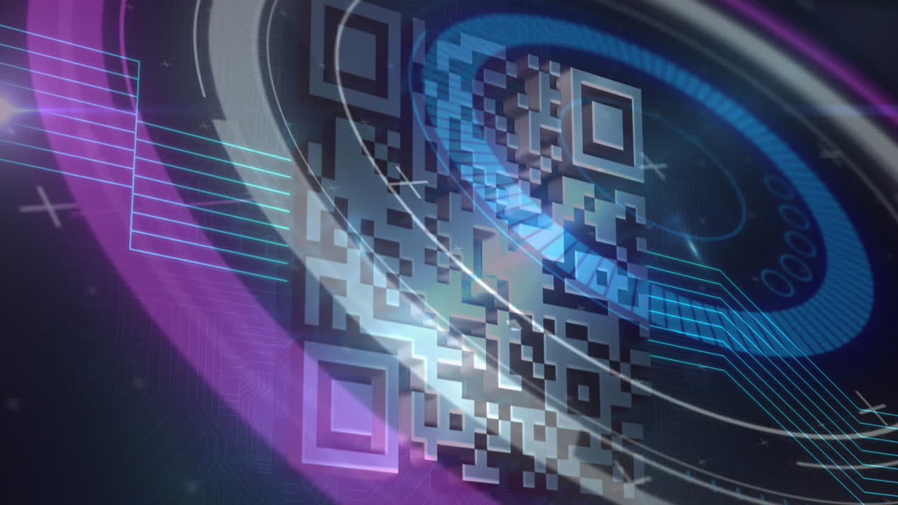 Animation of scope scanning and qr code processing over markers in background