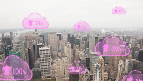 animation of clouds icons over cityscape