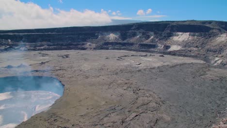 Panning-High-Angle-Shot-Over-The-Summit-Vent-Lava-Lake-On-Kilauea-Volcano-Erupting-Hawaii-1