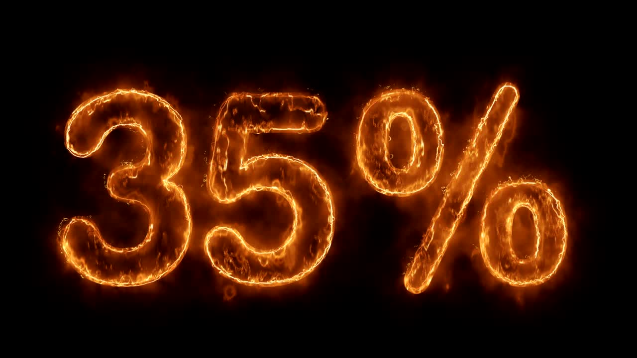 35% Percent Off Word Hot Animated Burning Realistic Fire Flame Loop.