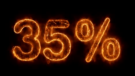 35% percent off word hot animated burning realistic fire flame loop.