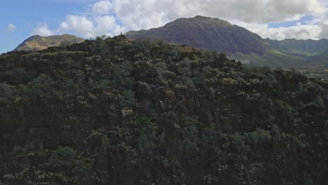 vista aérea del lado de la montaña que revela la hermosa costa hawaiana