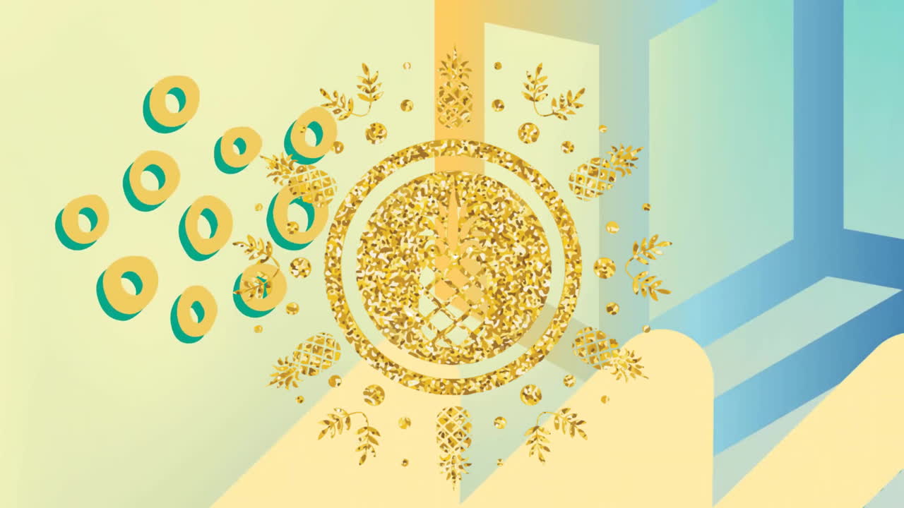 베이지 바탕에 다채로운 모양과 파인애플의 애니메이션