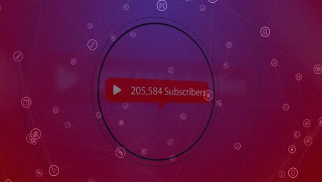 animation of speech bubble with subscribers text and numbers over digital icons