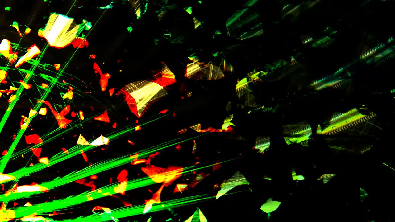 los rayos de luz amarillos y verdes de las estrellas penetran a través del espacio oscuro profundo - animación de fondo de movimiento de bucle sin costuras de 4k