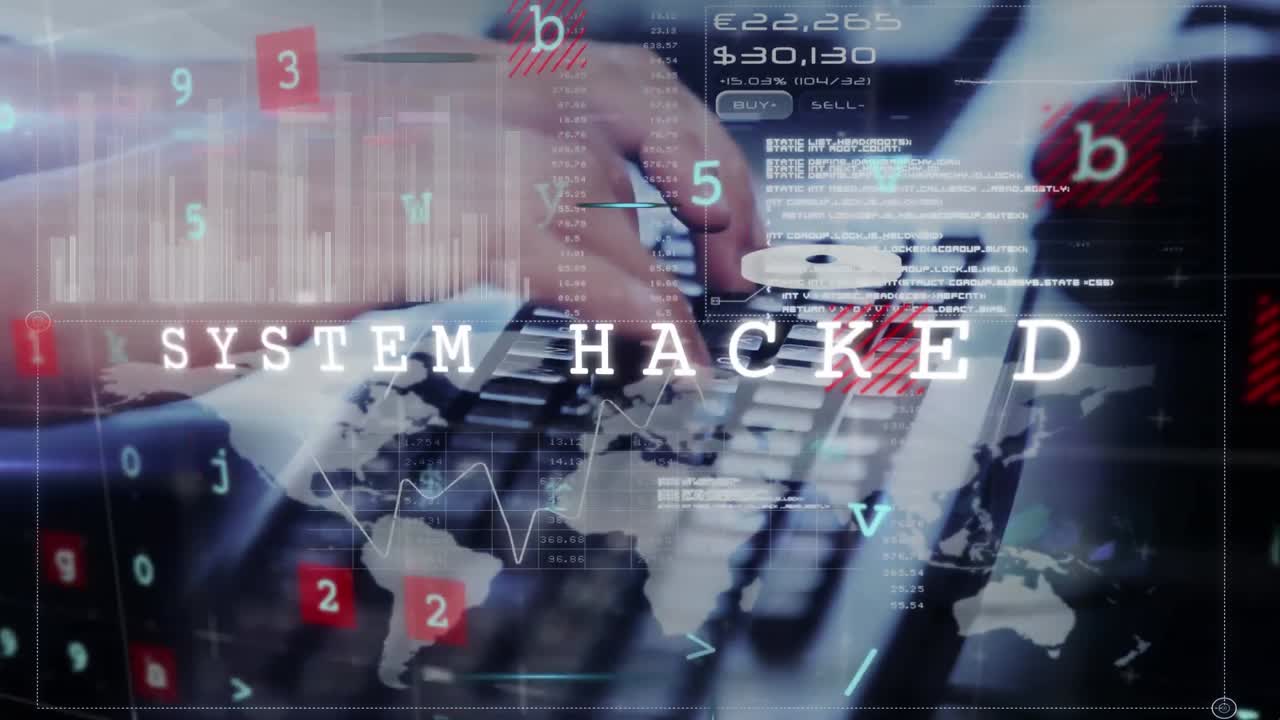 컴퓨터에서 타이핑하는 사람에 대한 사이버 보안 개념 텍스트