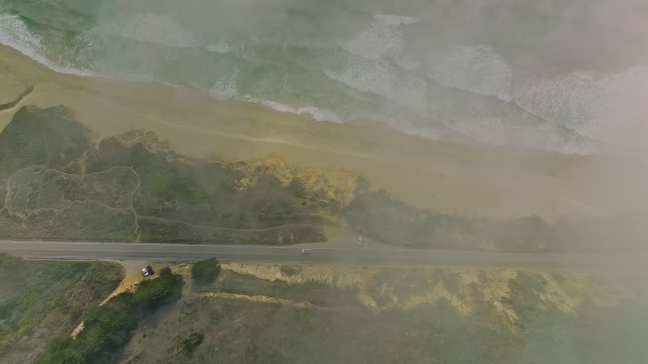 Drone Fly over Cliffs and sand seashore with blue water