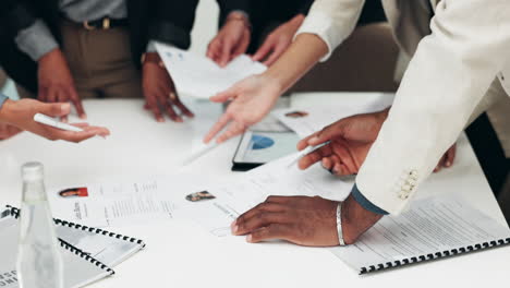 business people, hands and paperwork busy