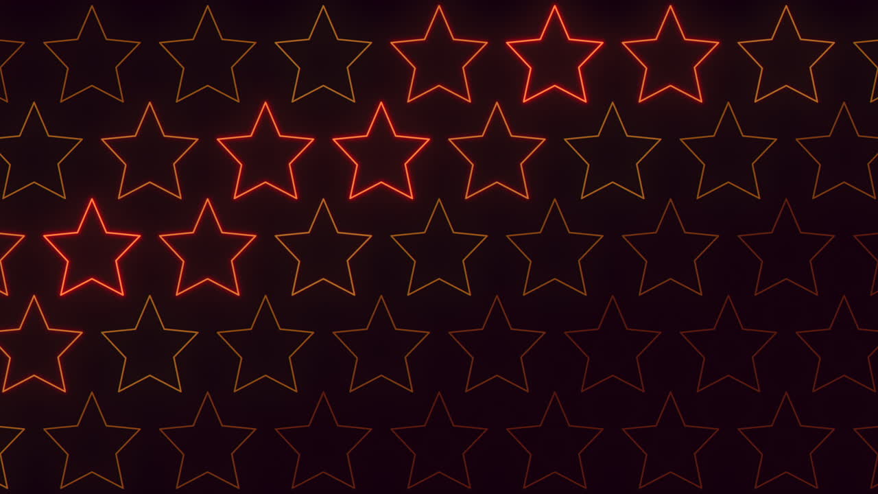 Motivo animato continuo di contorni di stelle luminose su sfondo scuro, ideale come elegante sfondo festivo per celebrazioni, visual per feste, video musicali, intro, titoli e motion design moderno.
