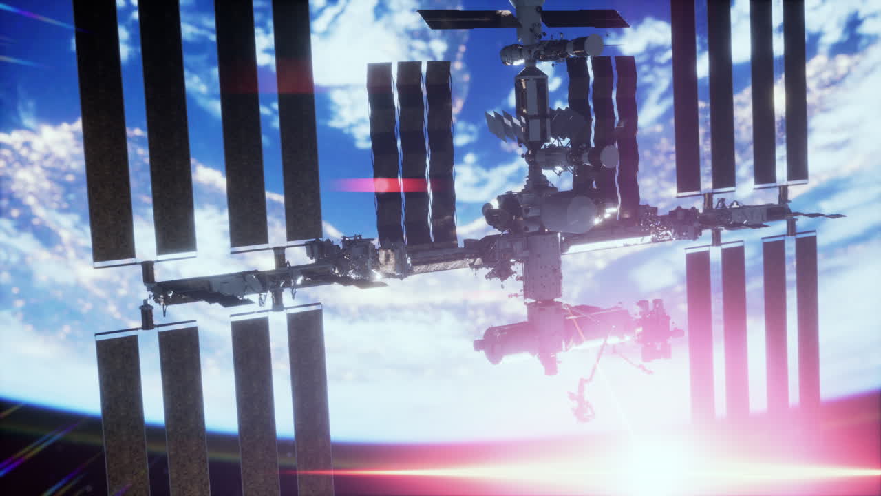 지구 대기권 위를 날고 있는 iss