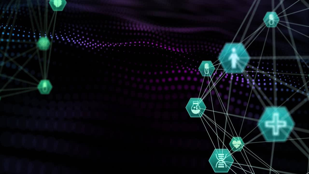 animación de iconos de medios sobre los puntos