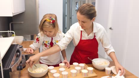 mother and daughter baking cupcakes