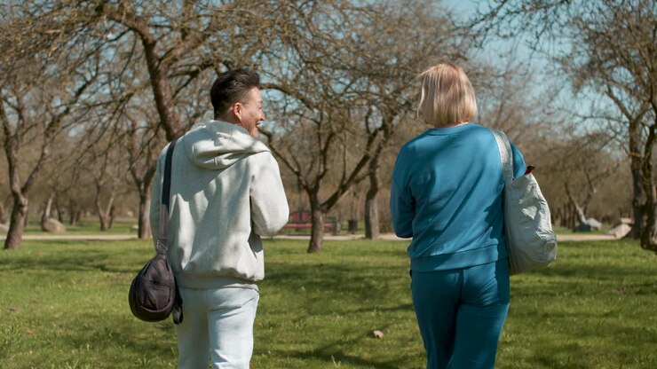 Couple walking in the forest