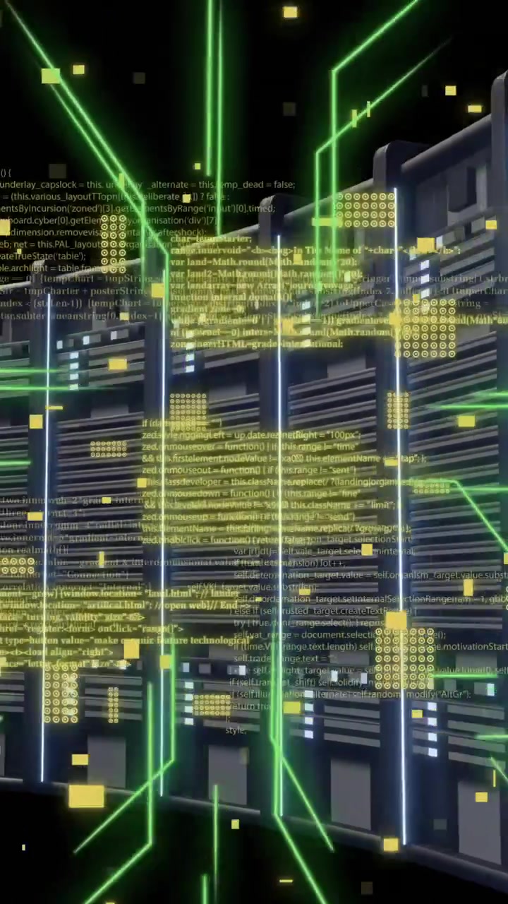 Animation of circuit board and digital data processing over computer servers