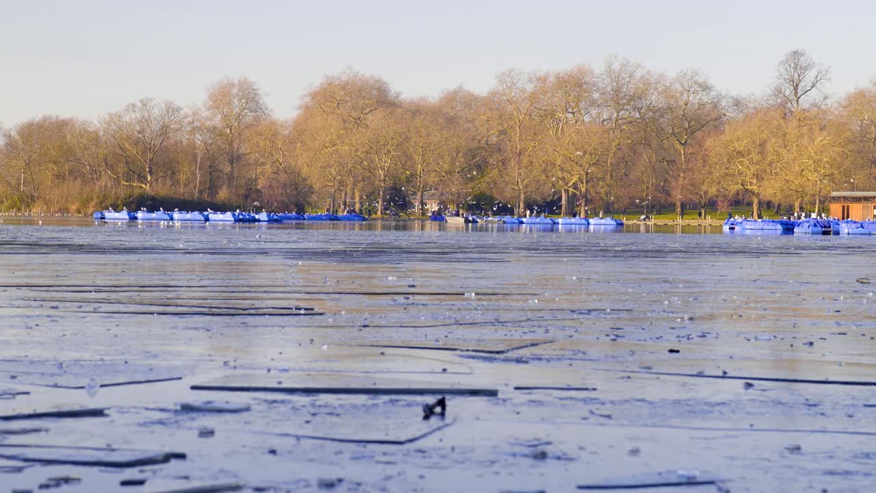 London in Winter - Hyde Park lake frozen over during cold weather