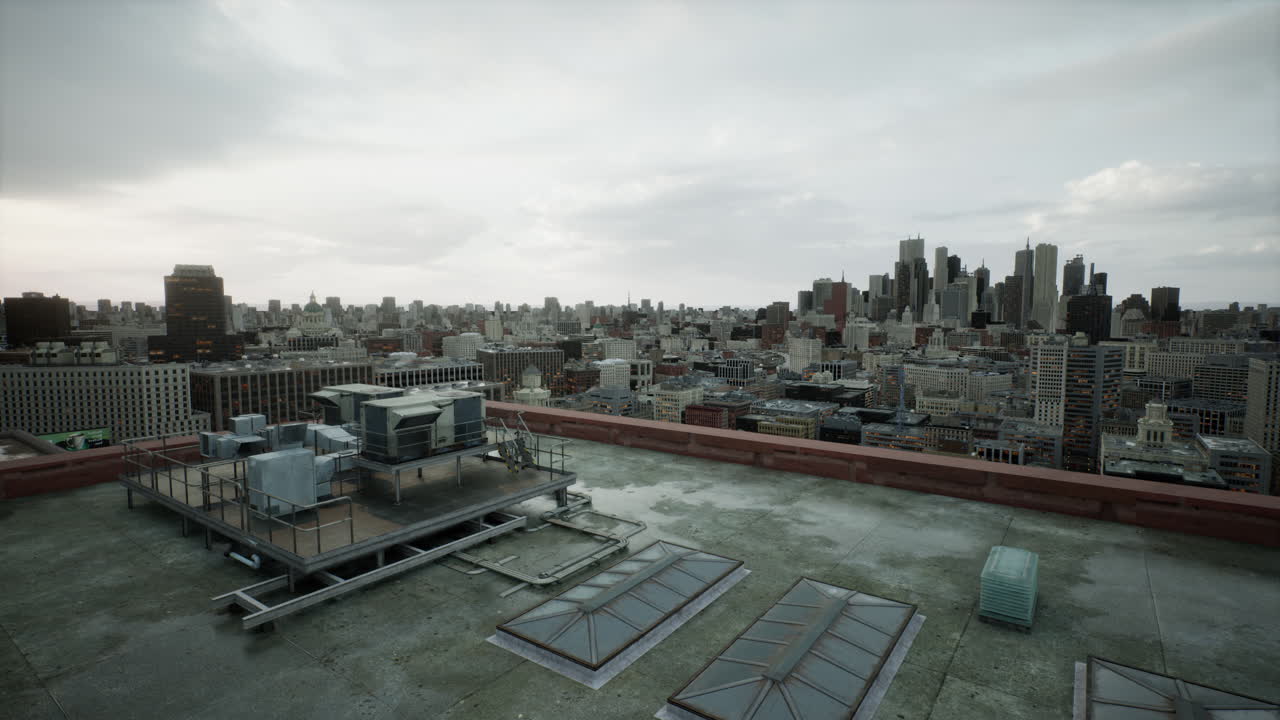 chimenea de inox en el techo plano de la ciudad