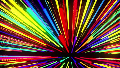 festive vj loop with multicolored particles and smooth animated camera. abstract 3d loop background with glow particles lined up in a row along lines in 3d space. motion design background.