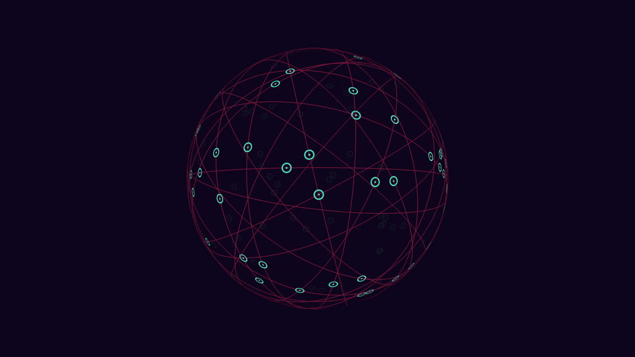 Complex network or system intricate lines and dots form spherical pattern