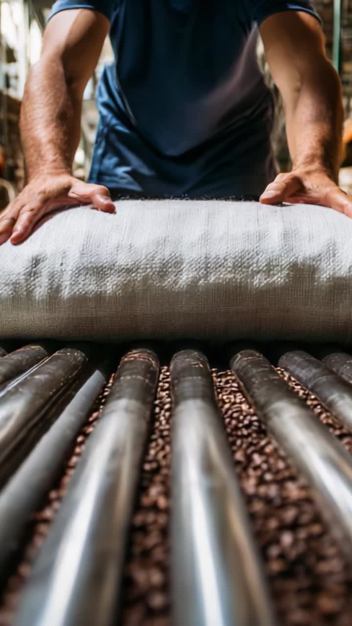 A Worker Engages with Coffee Beans: Transporting and Managing the Processing of Coffee in a Bulk Handling Environment