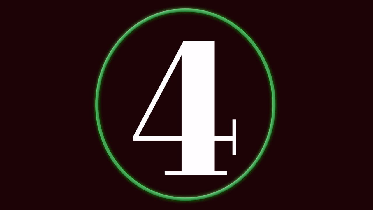Countdown numbers animation inside green circle on dark background
