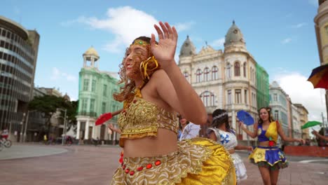 frevo dancers at the street carnival in recife, pernambuco, brazil.