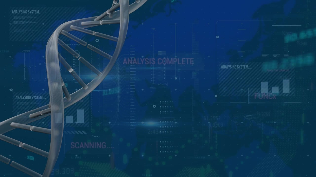 Animace řetězce DNA nad zpracováním dat a mřížkou