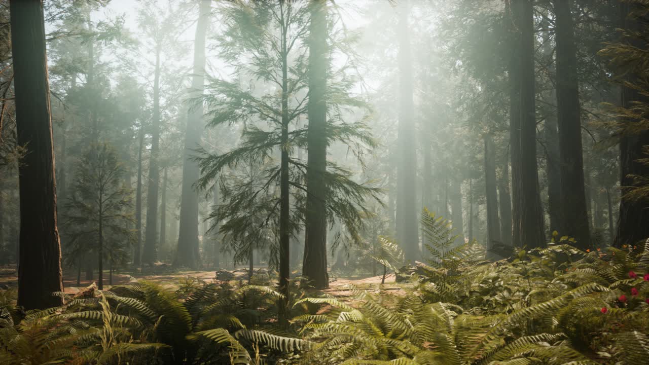 puesta de sol en el bosque gigante, parque nacional de sequoia, california