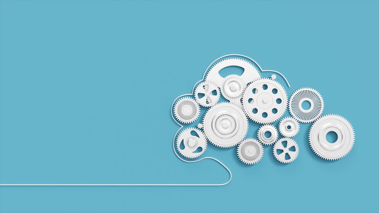 기어와 함께 인간의 머리 비즈니스 기술 개념 3d 애니메이션