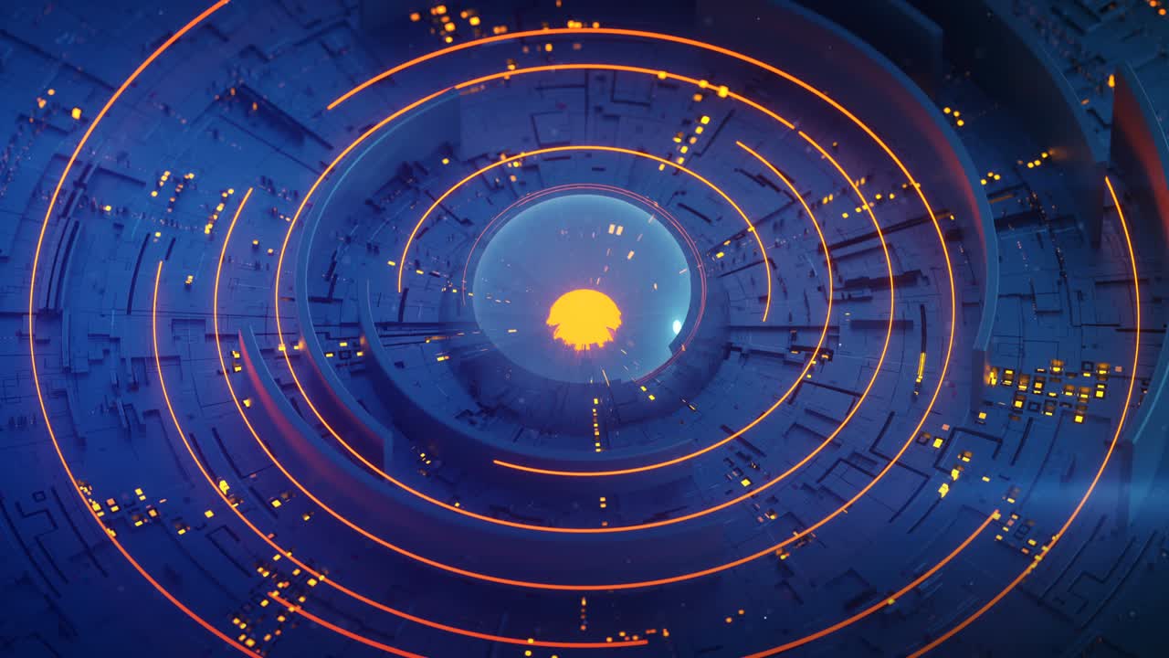 la construcción técnica futurista azul está girando en bucle animado de renderización 3d