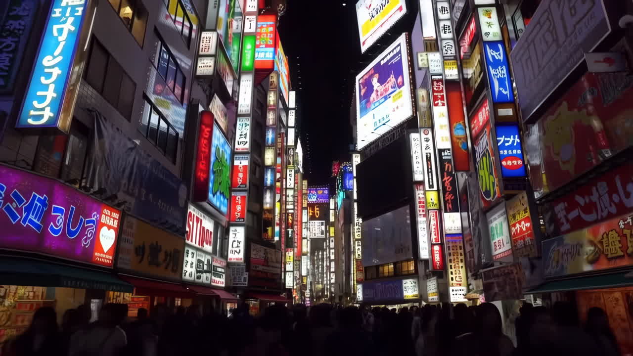 Vibrant Neon-Lit Street in Tokyo at Night