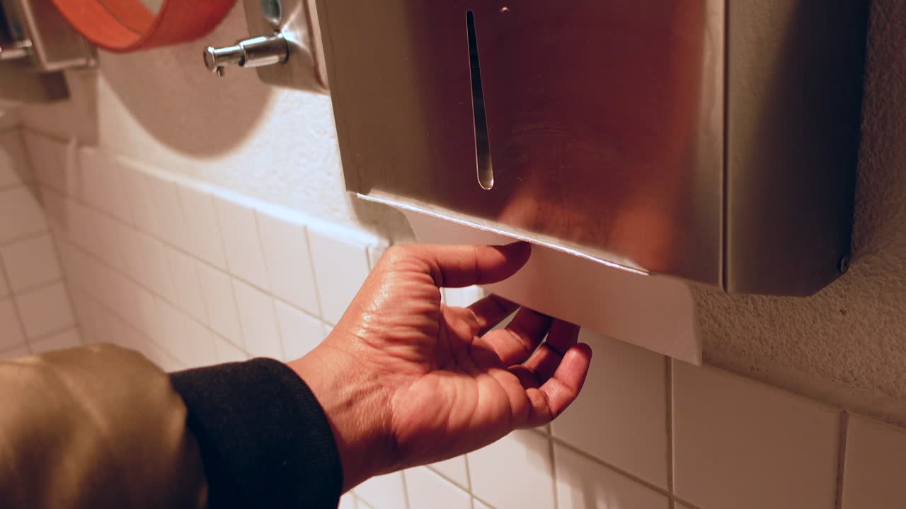 secado de manos en un baño público