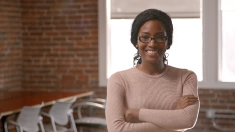 portrait of businesswoman in office shot in slow motion