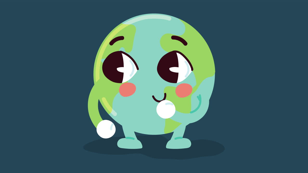 ecology animation with cute earth planet character