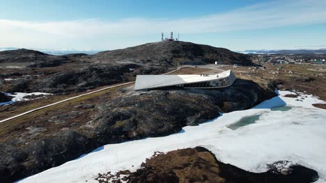 Modern-architectural-building-of-Icefjord-visitor-centre,-Ilulissat,-West-Greenland