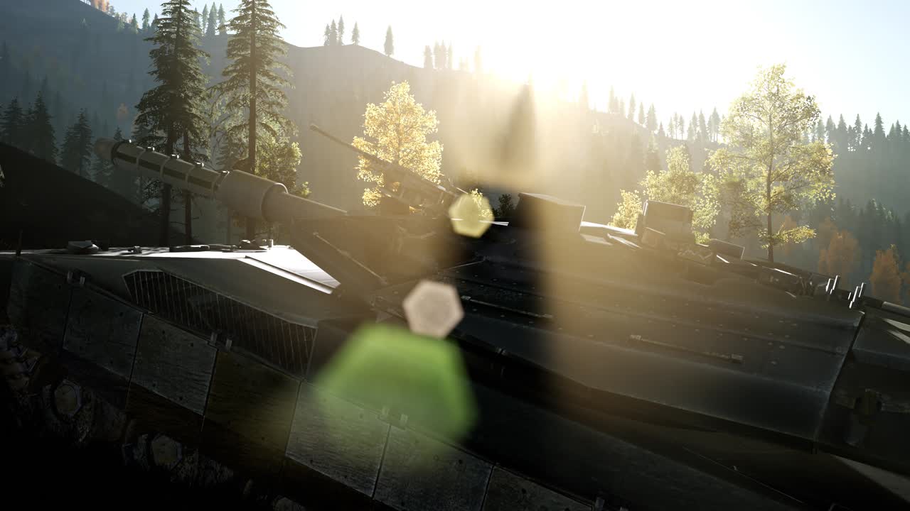 해가 지면서 숲 속 에 있는  ⁇ 은 녹색  ⁇ 크