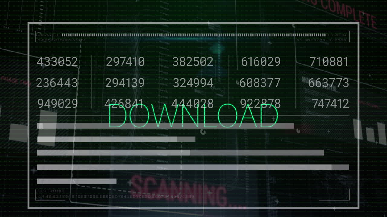 Animation of download text, statistics and data processing