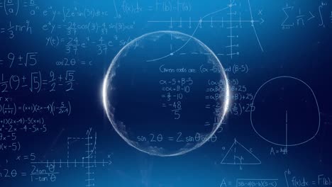 esfera brillante y ecuaciones matemáticas