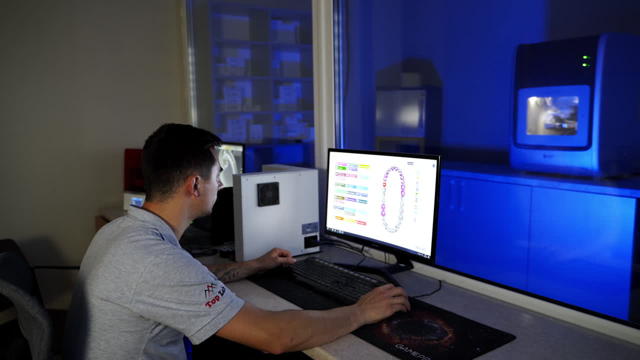 Technician dentist construction crown. Dental technician in the process of work