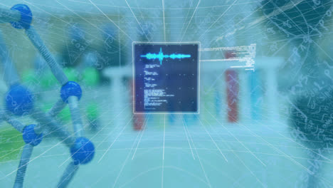 Animación-De-Procesamiento-De-Datos-Y-Ecuaciones-Matemáticas-Sobre-Modelo-Molecular.