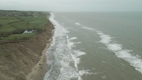 Rough-Waves-On-The-Coastline-Of-Ireland-Near-Wexford-City-On-A-Stormy-Weather