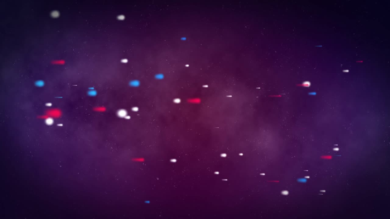 Animation of colourful spots and stars on black background