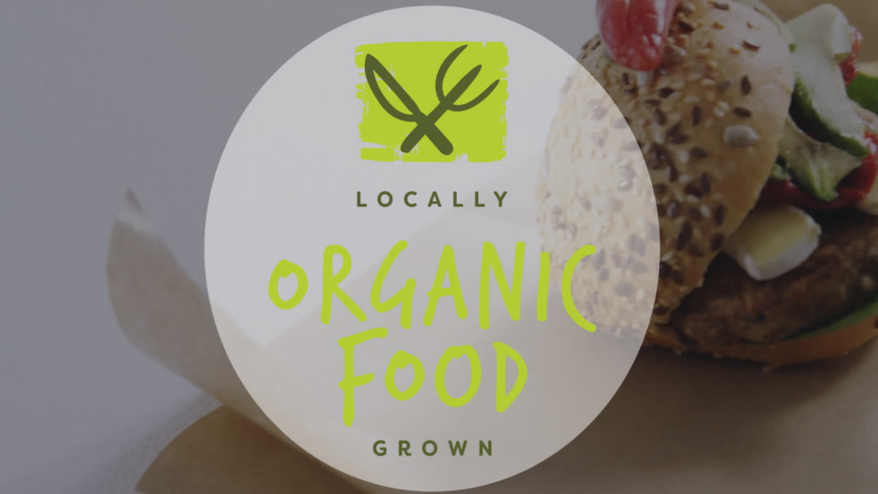 Close-up of sandwich with animation of locally grown organic food